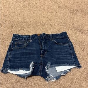 American Eagle Outfitters Dark Blue Distressed Denim Shorts